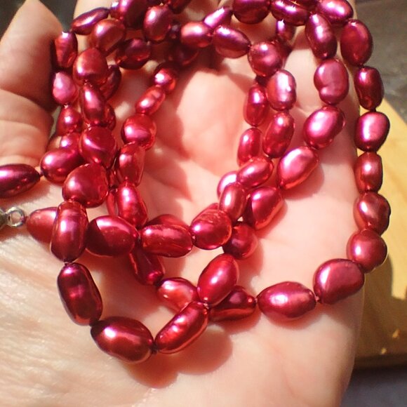 Honora Freshwater Pearl Cherry red 925 Sterling Silver 36" Stunning - Picture 4 of 7